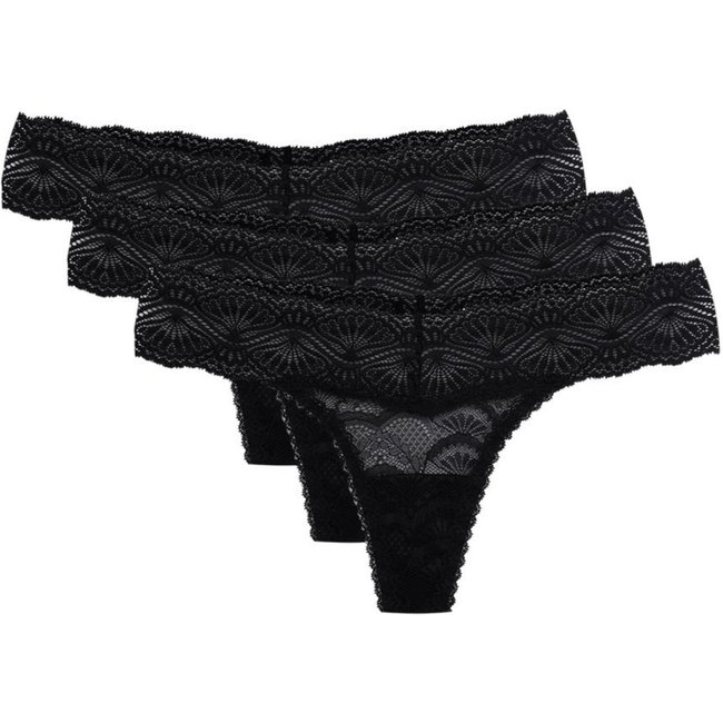 Kit 3 Calcinhas Fio Renda Shiny Love Preto
