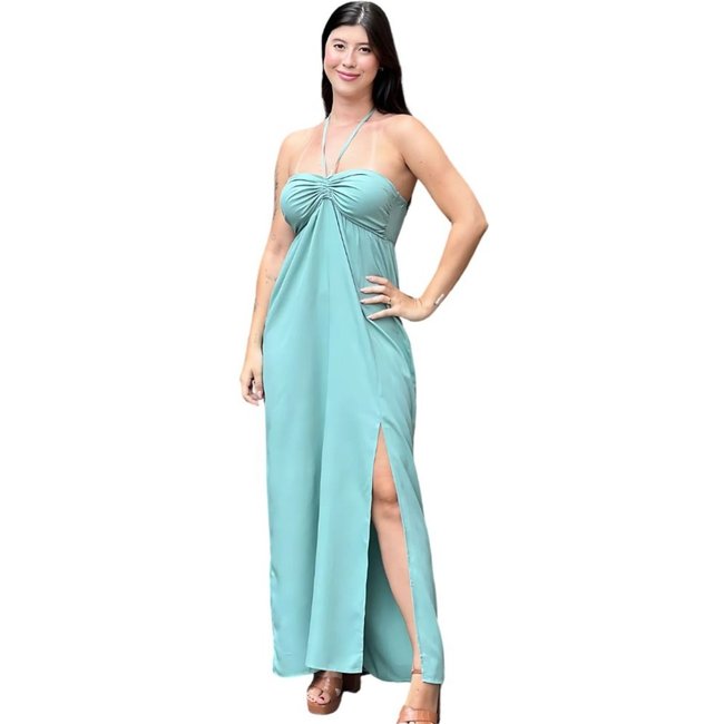 Vestido Franzido Sawary Fashion Estelar Verde