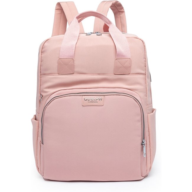 Mochila Multifuncional Feminina Viagem Usb Cinza/Rosa