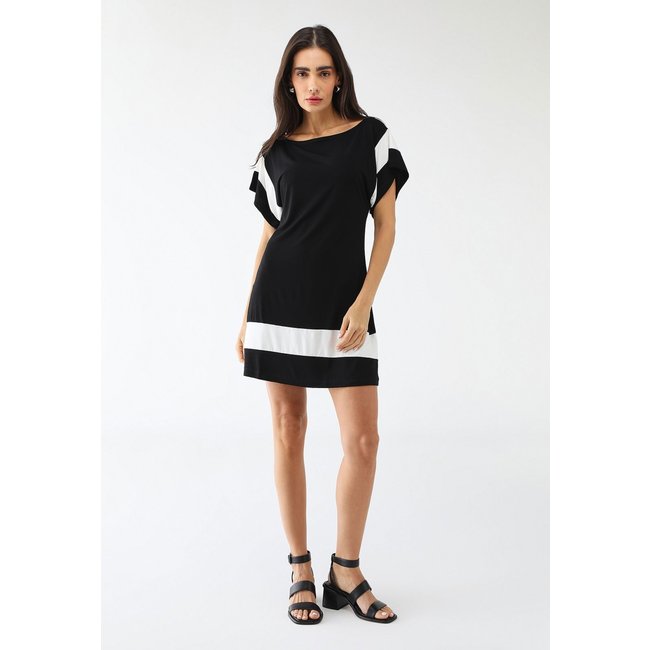 Vestido Maria Paes Preto e Off White Malha Viscolycra