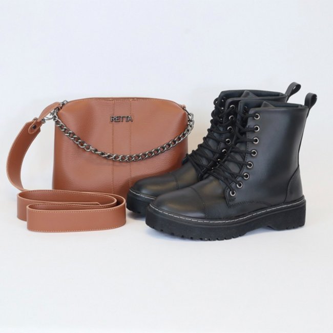 Kit Retta Bota Coturno e Bolsa Transversal Caramelo