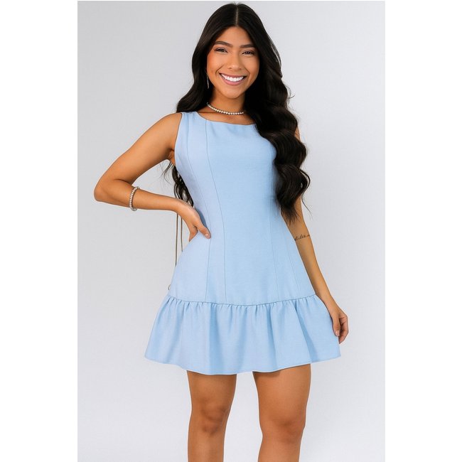 Vestido Curto D Bell Outlet Fashion Feminino Babado Azul