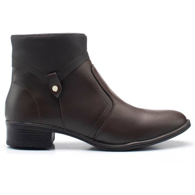 Bota Feminina Cano Curto Salto Baixo Leve Café
