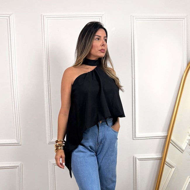 Blusa Preto Ombro a Mostra Feminina - Dress Code