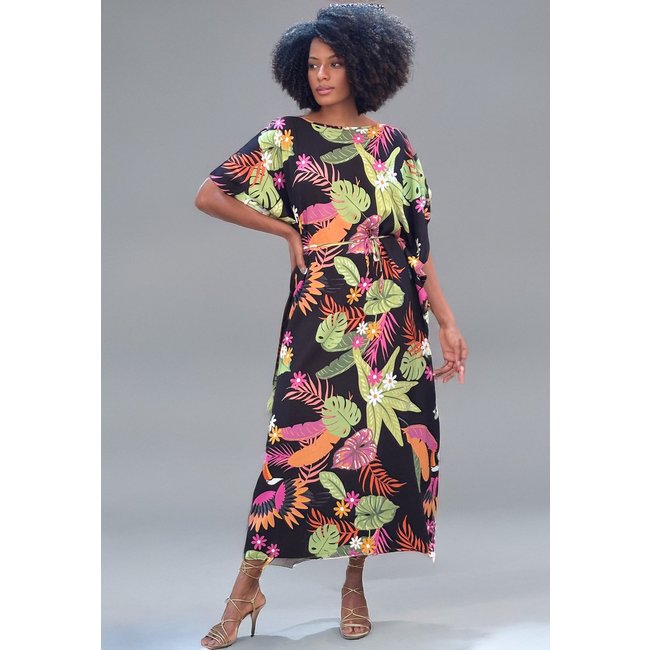Vestido Amazonia Vital Kaftan Viscose Longo Estampa Noite Botânica