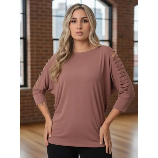 Blusa Feminina Sallada Mista Talita Manga Morcego Marrom
