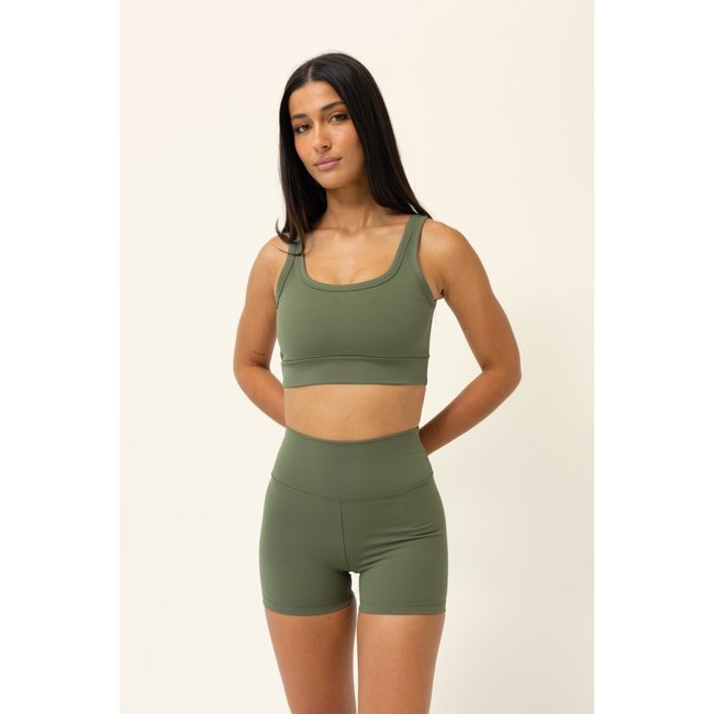 Top Fitness Básico com Decote em U Verde Militar