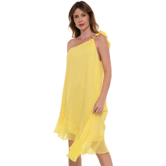 Vestido Bisô Curto Assimétrico Chifon Amarelo - AMARELO