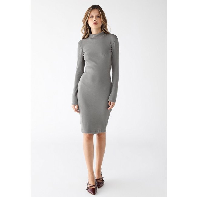 Vestido Curto Gola Alta Levosch Ribana Algodão Premium Cinza