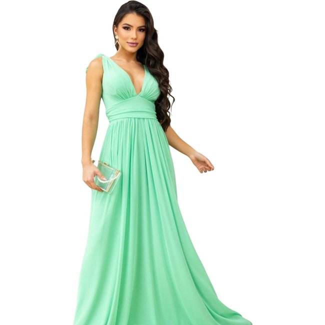 Vestido Longo de Festa Premium Cibelle Micro Tule Verde Limão
