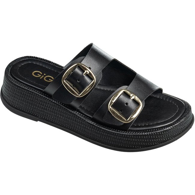 Sandália Feminina GiGiL Papete Flatform Casual Fivelas Laterais Preto