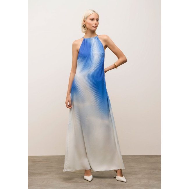 Vestido Iódice Solto Ombro A Ombro Sem Manga Longo Azul
