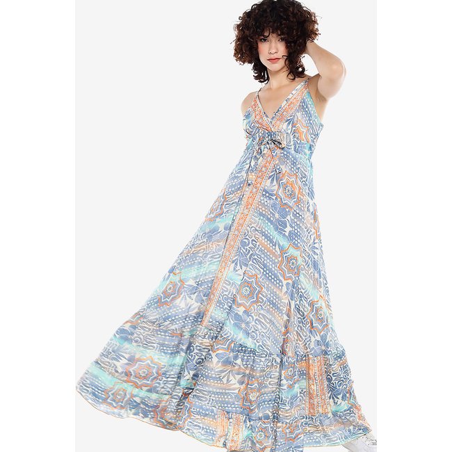 Vestido Longo Estampado Rodado Azul Claro Sob