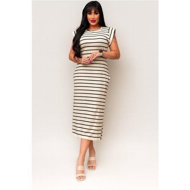 Vestido Longo D Bell Outlet Fashion com Listras Preto