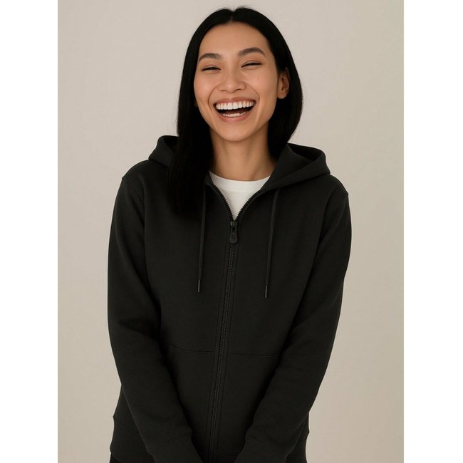 Moletom Feminino Jaqueta Preta com Ziper e Capuz Blusa de Frio Inverno look de frio mulheres Preto