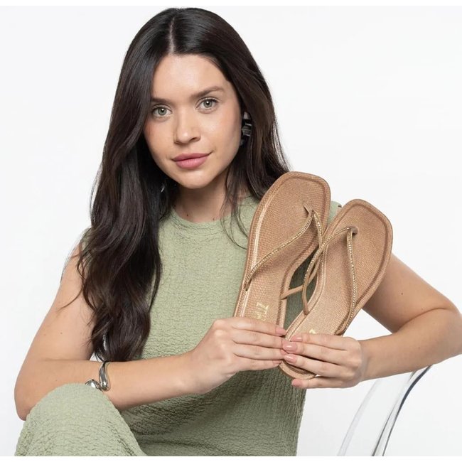 Chinelo M Shuz Rasteiro Tiras Strass Feminino Bronze