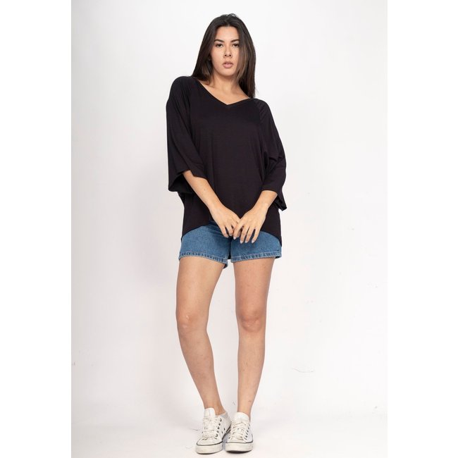 Blusa CabanaFree Ampla Morcego Guyrá Manga 3/4 Malha Preta