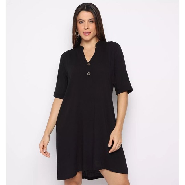 Sawary Fashion Vestido Curto Com Botões Preto