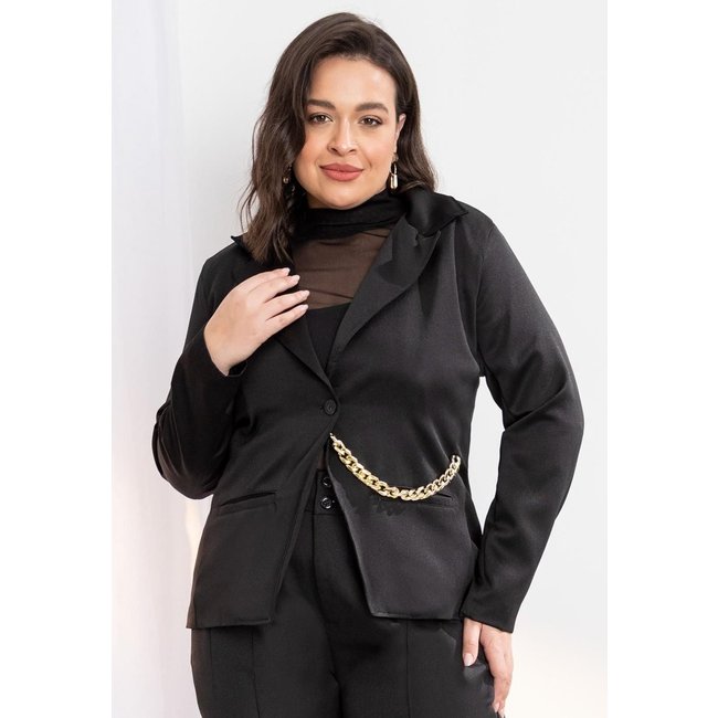Blazer Com Corrente E Bolsos Preto Quintess