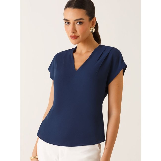 Blusa Ombros Deslocados em Crepe Marinho Mônica