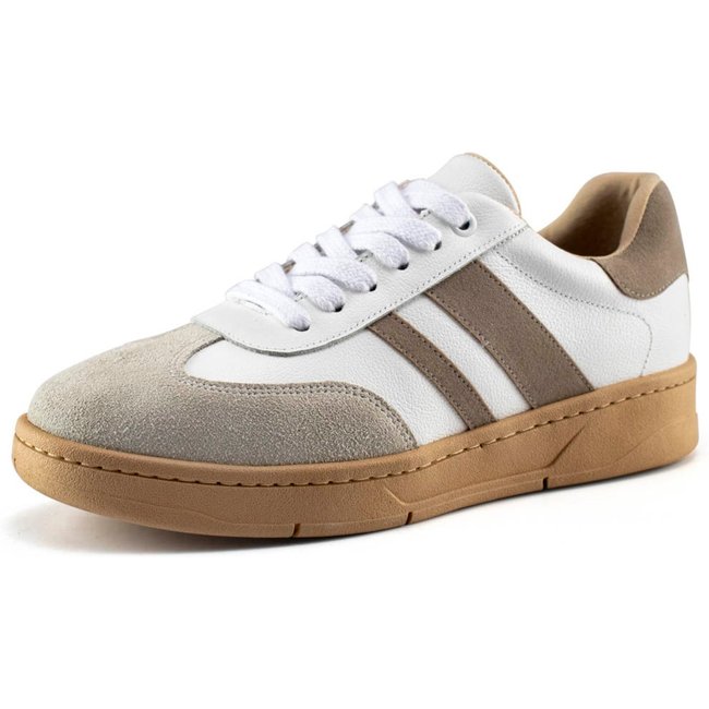 Tênis Feminino Bella Nina Casual Dia A Dia Confortável Estilo Camurça Branco Com Marrom