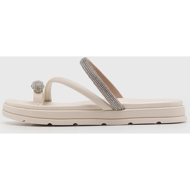 Rasteira Feminina Moleca Tiras Brilhantes Off-White