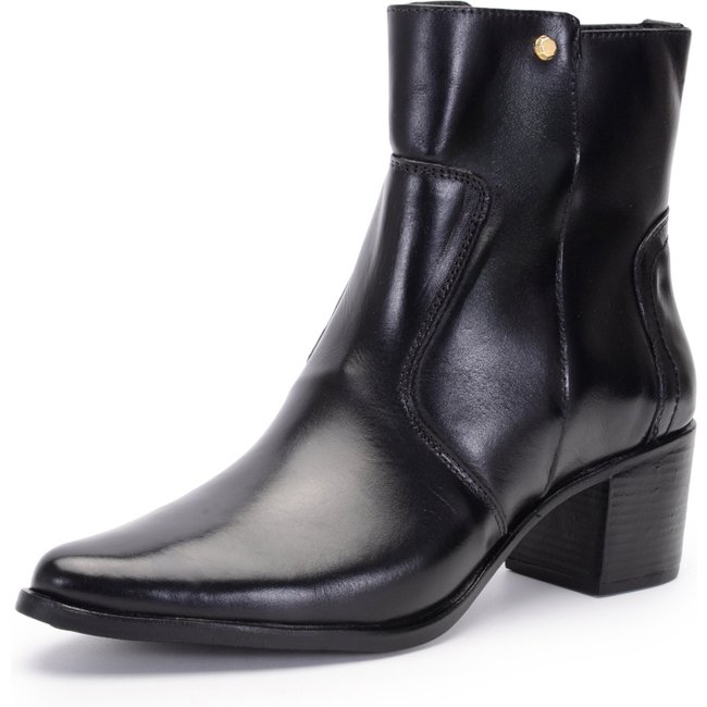Bota Feminina Ferrile Bico Fino Cano Curto Salto Bloco Preta 5502