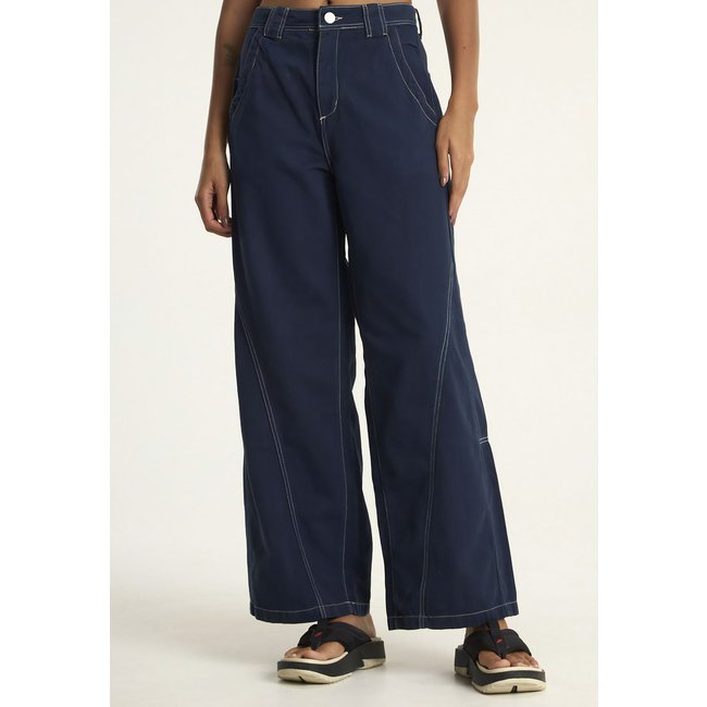 Calça Sarja Cantão Wide Leg Pesponto Azul