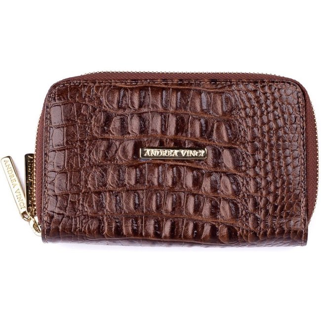 Carteira feminina de couro croco Martina 9,5x15,5cm - Whisky