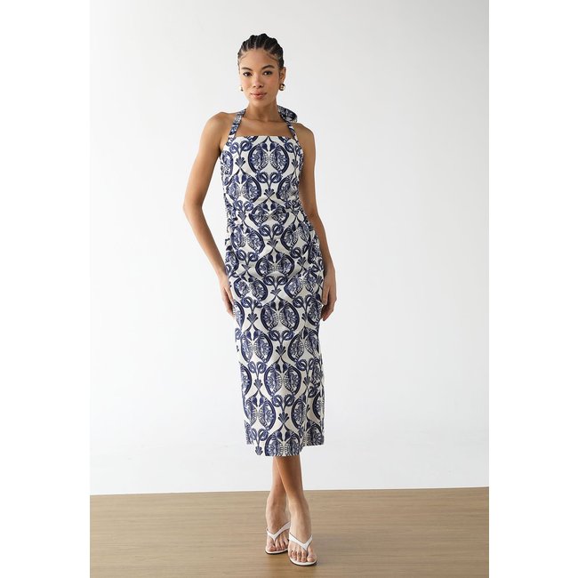 Vestido Feminino FARM Midi Estampa Botânica Branco