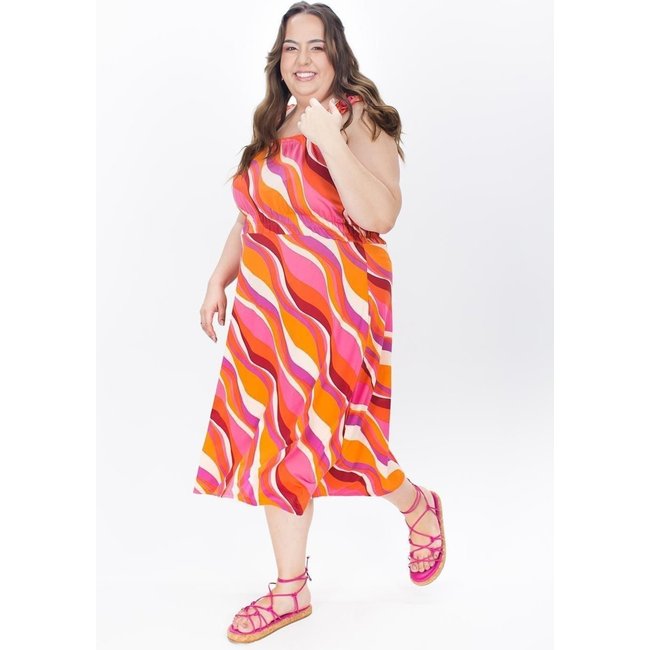 Vestido Em Poliflex Psicodélico Rosa Marguerite