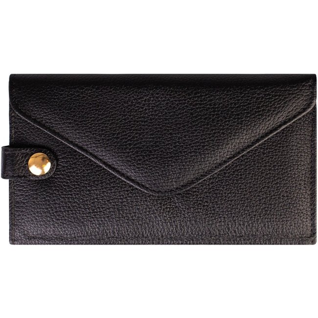 Carteira feminina de couro liso Clara 10,5x19cm - Preto