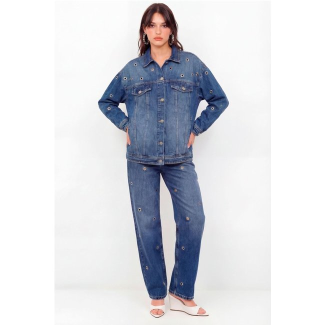 Jaqueta Jeans com Ilhós Feminino Inblanche