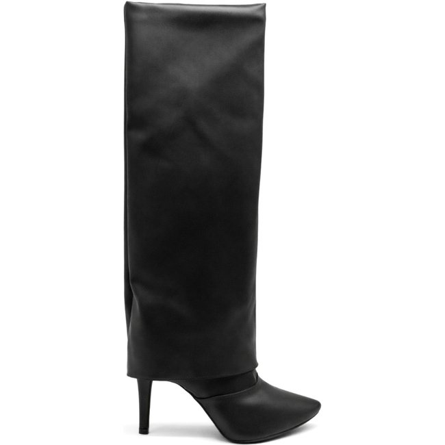 Bota Feminina Com Capa Salto Fino Alto Elegante Flor da Pele 1796 Preta