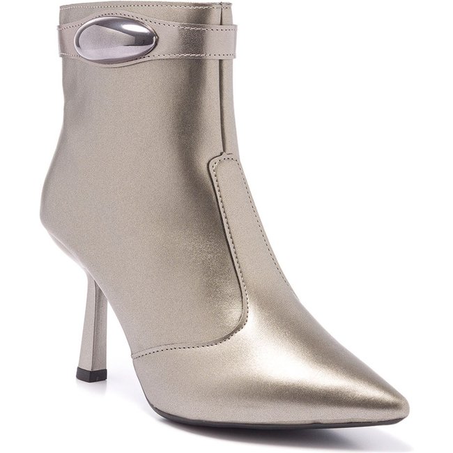 Bota Feminina Cano Curto Bico Fino Salto Alto Lesma Elegante - Prata Velho