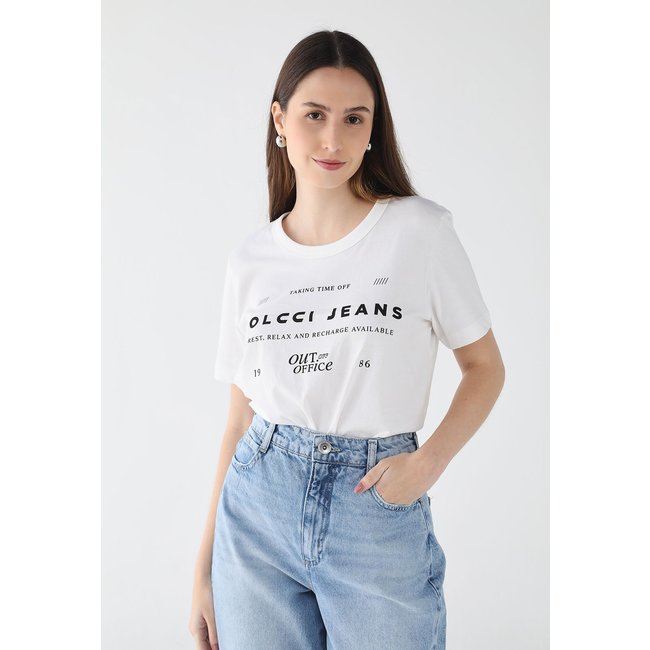 Camiseta Feminina Colcci Jeans Estampa Lettering Branca