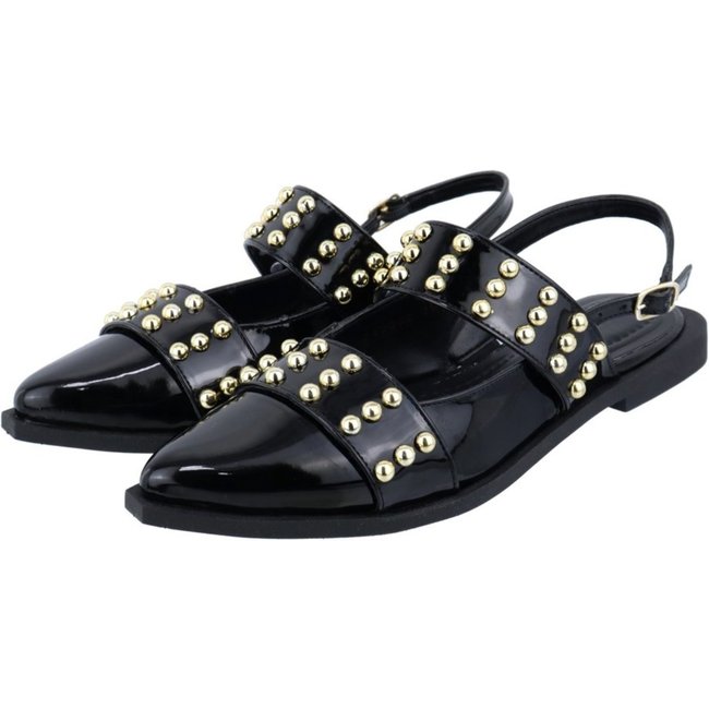 Sapatilha Slingback Rasteira Feminina Detalhe Bolas Dourado 184202 Preto