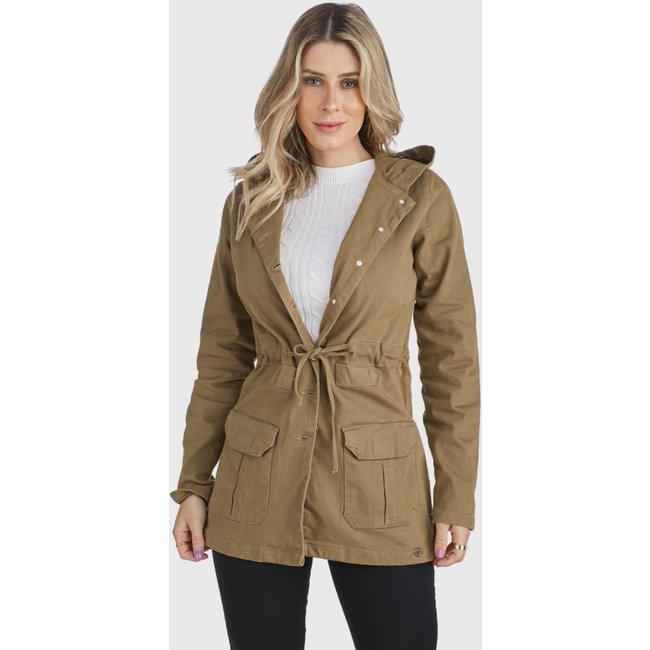 Jaqueta Jeans HNO Jeans Parka Premium Com Capuz Caqui