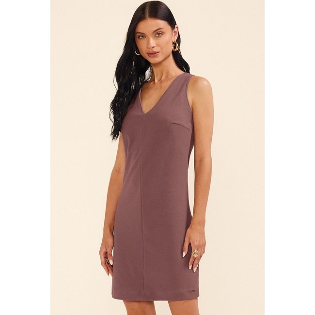Vestido Curto Feminino Decote V Marialícia Marrom