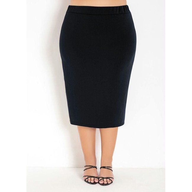 Saia Com Textura Plus Size Preta Marguerite