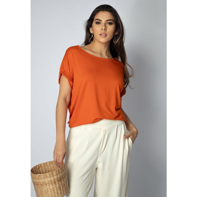 Blusa Básica Morcego Amazonia Vital Malha Gola Canoa Manga Curta Laranja
