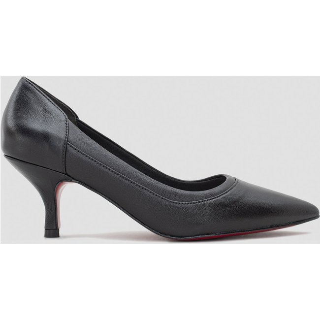 Scarpin Salto Fino 5cm Sola Vermelha Couro Dobra Preto CBK