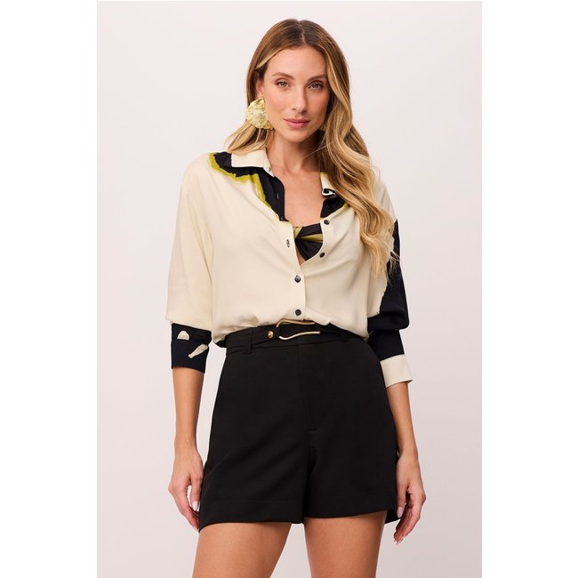 Camisa Alongada Estampada Mangas Longas Manchas Charry