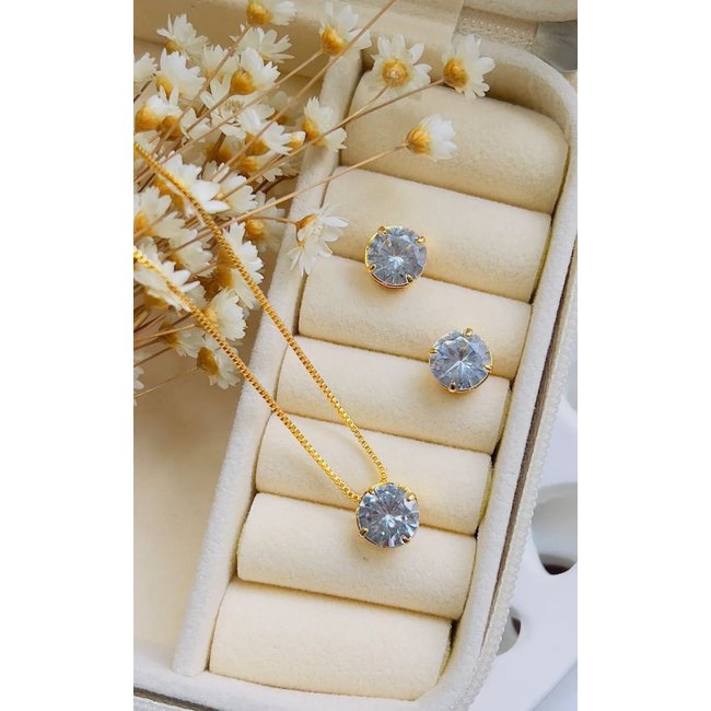 Conjunto Folheado a Ouro Zircônia Cristal - Branco - mellow brazil