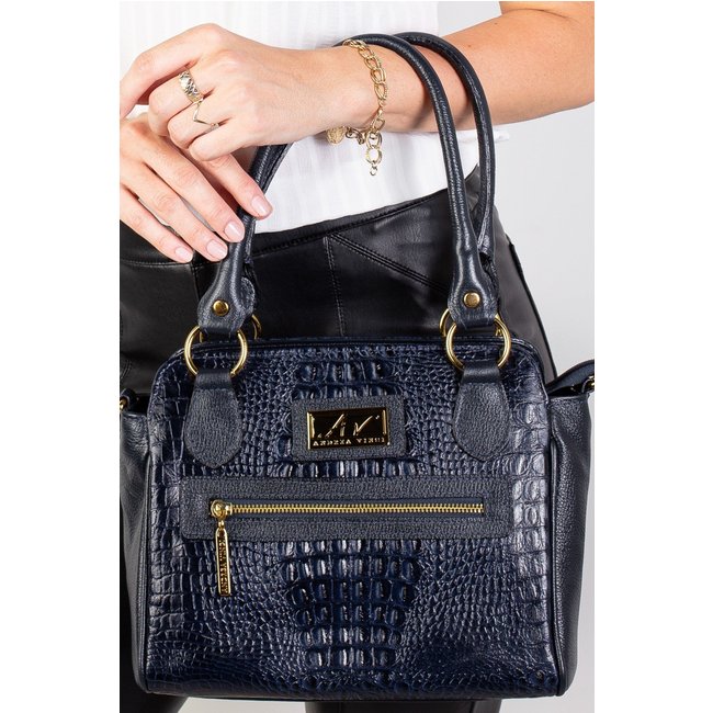 Bolsa de couro croco Amélia - Azul