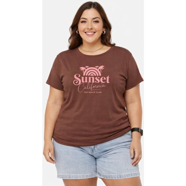 T-shirt Plus Size D Bell Outlet Fashion Sunset California Marrom