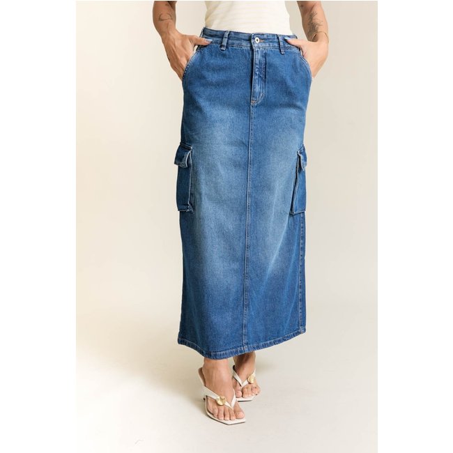 Saia Jeans Cargo Longa Feminina Lemier Collection