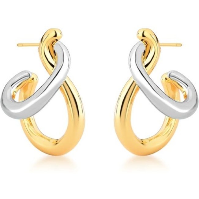 Infantil - Brinco Elos Curvo Dois Banhos Ouro 18K e Ródio Semijoia Ania Store