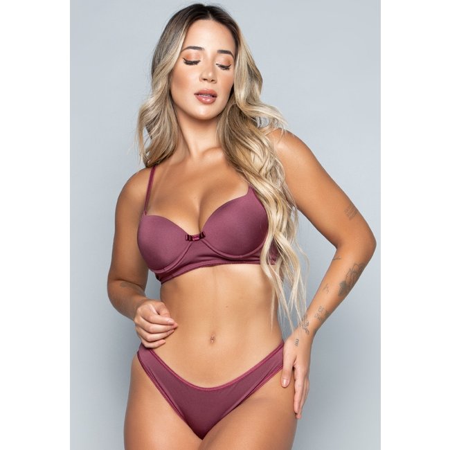 Conjunto Lingerie Básico WLS Modas Calcinha e Sutiã Com Bojo Vinho