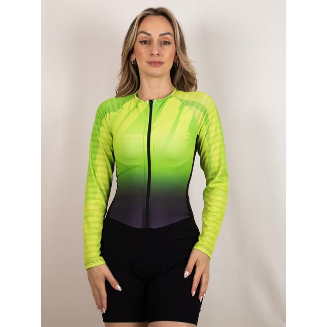 Macaquinho De Ciclismo Feminino Manga Longa Vibe Neon Com Forro Em Gel